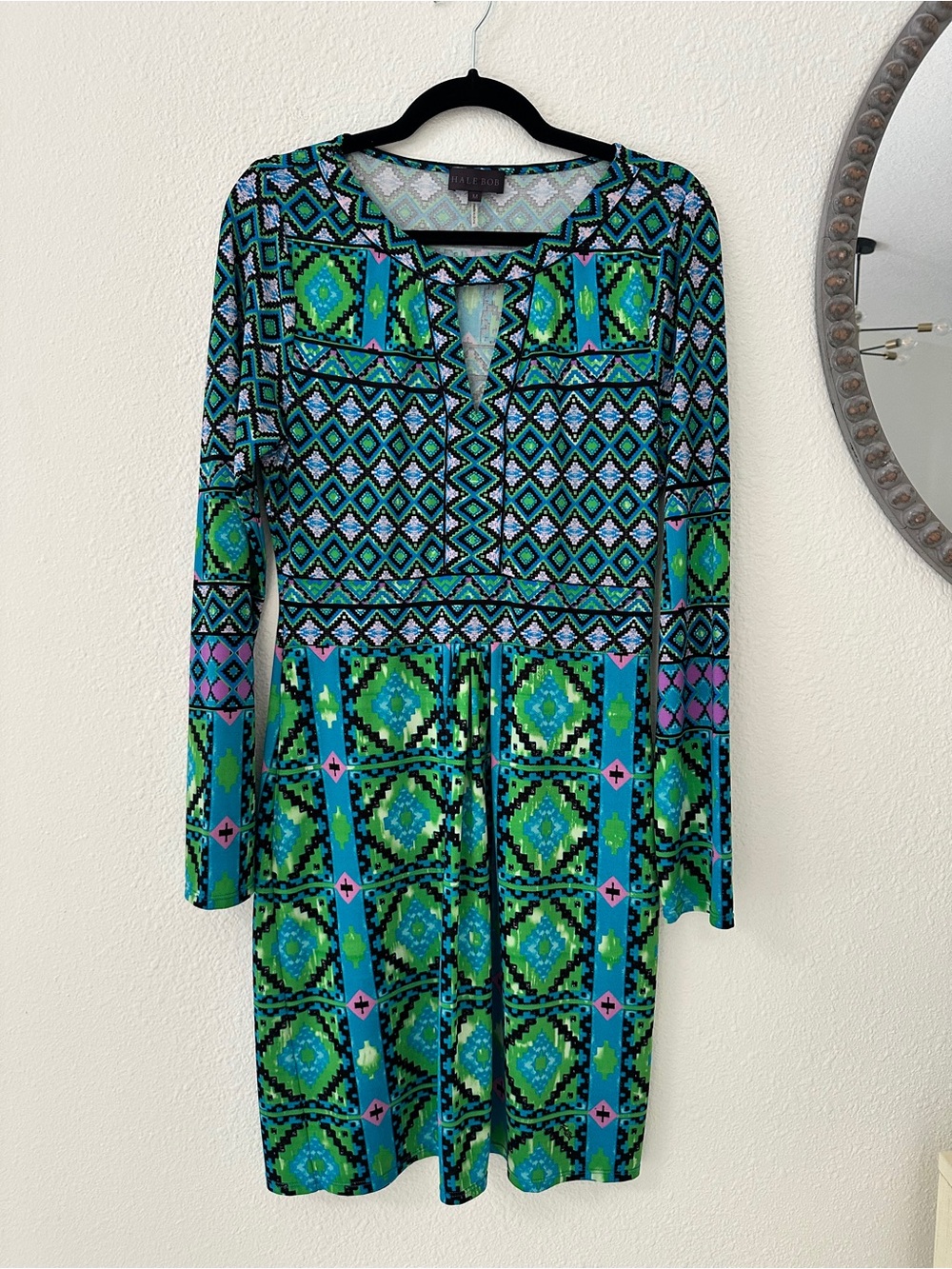 Hale Bob Teal, Blue & Green Geometric Long-Sleeve Dress